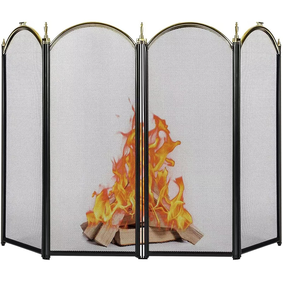 Amagabeli Grosser Gold Kaminschutzgitter Funkenschutz 4 Panel Verziert Schmiedeeisen Schwarz Metall