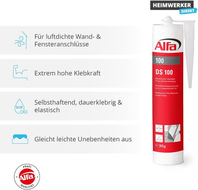 8x Alfa Folienkleber bauelastisch 315 Gramm Profi-Qualität Kartusche Dampfbremsfolien und Fensterans