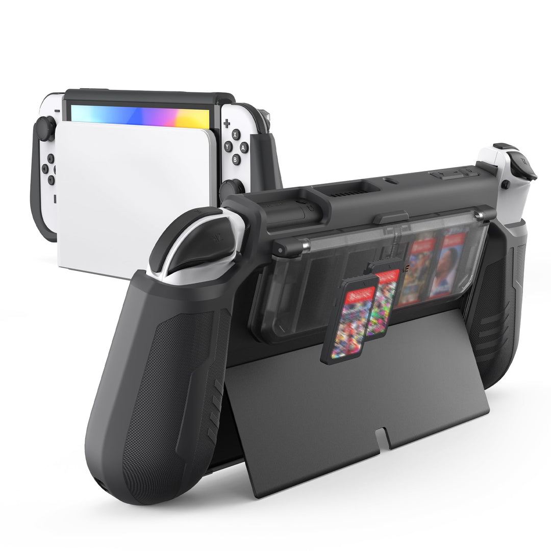 KIWIHOME Switch OLED Hülle mit Spiele Aufbewahrung im Flip Design, Dockbare Schutzhülle für Nintendo