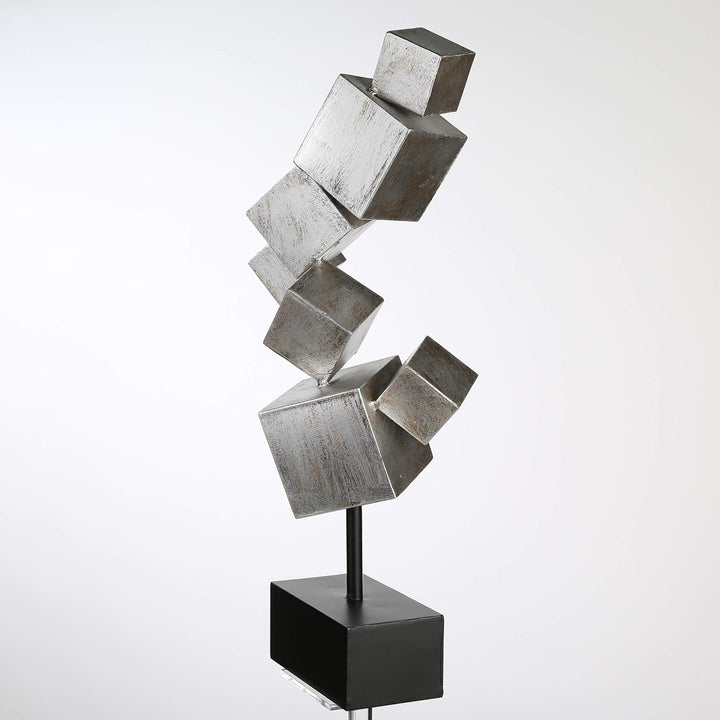 Casablanca Skulptur -aus Metall - Silber-Antik-Finish -schwarzer Sockel H 56 cm