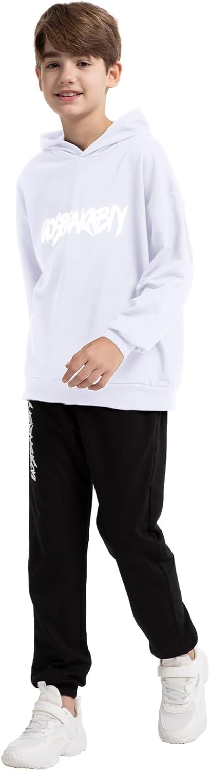 amropi Jungen Hoodie Trainingsanzug Sweatshirt Top und Hose Kleidungsset 2-15 Jahre 11-12 Jahre Weis