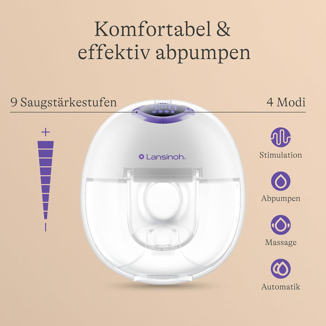 Lansinoh tragbare elektrische Milchpumpe – freihändig und leise abpumpen ohne Kabel & Schläuche – wi