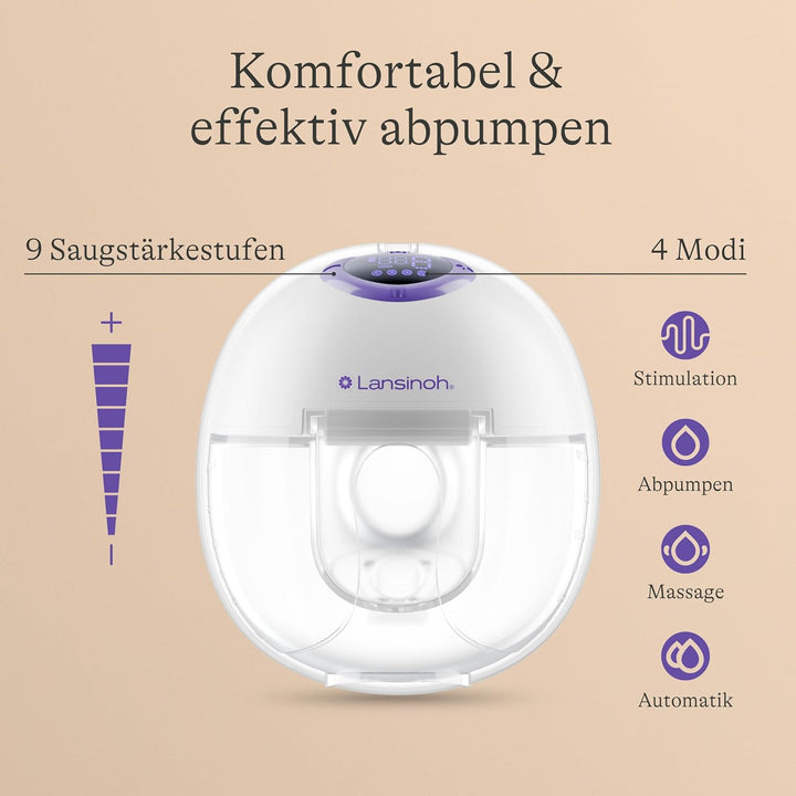 Lansinoh tragbare elektrische Milchpumpe – freihändig und leise abpumpen ohne Kabel & Schläuche – wi
