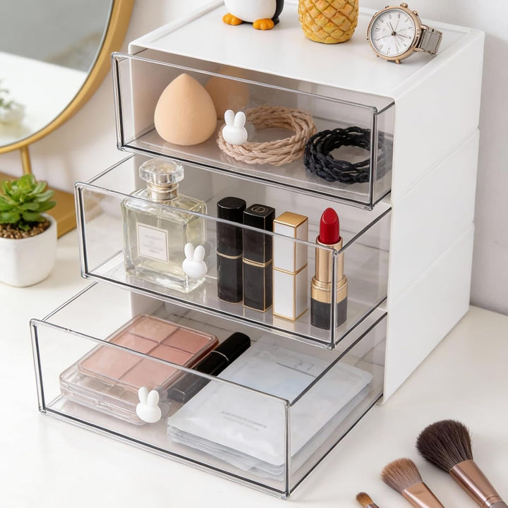 3 Stück Tee Aufbewahrung, 23x17x8cm stapelbar weiss Kunststoff Teebox Schreibtisch Organizer, Büro O