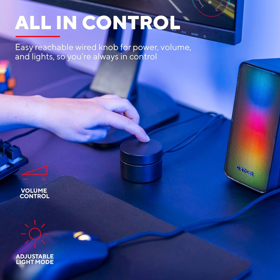 Trust Gaming GXT 611 Wezz 2.0 PC Lautsprecher mit RGB LED-Beleuchtung, 12 W (6 W RMS), 3,5 mm AUX Kl