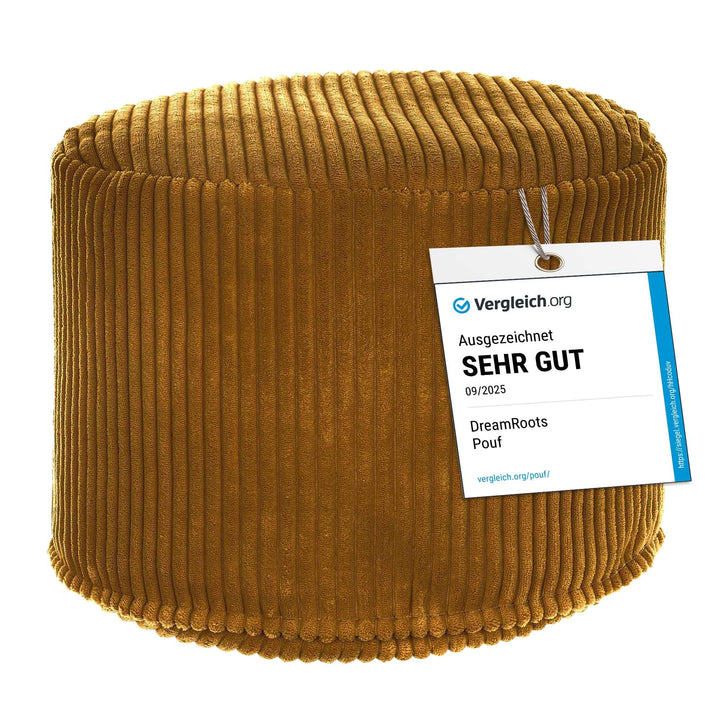 DreamRoots Pouf Hocker - Hocker Rund Cord 35x35x25 cm - Couch Hocker Wohnzimmer - Sitzpouf Rund - Fu
