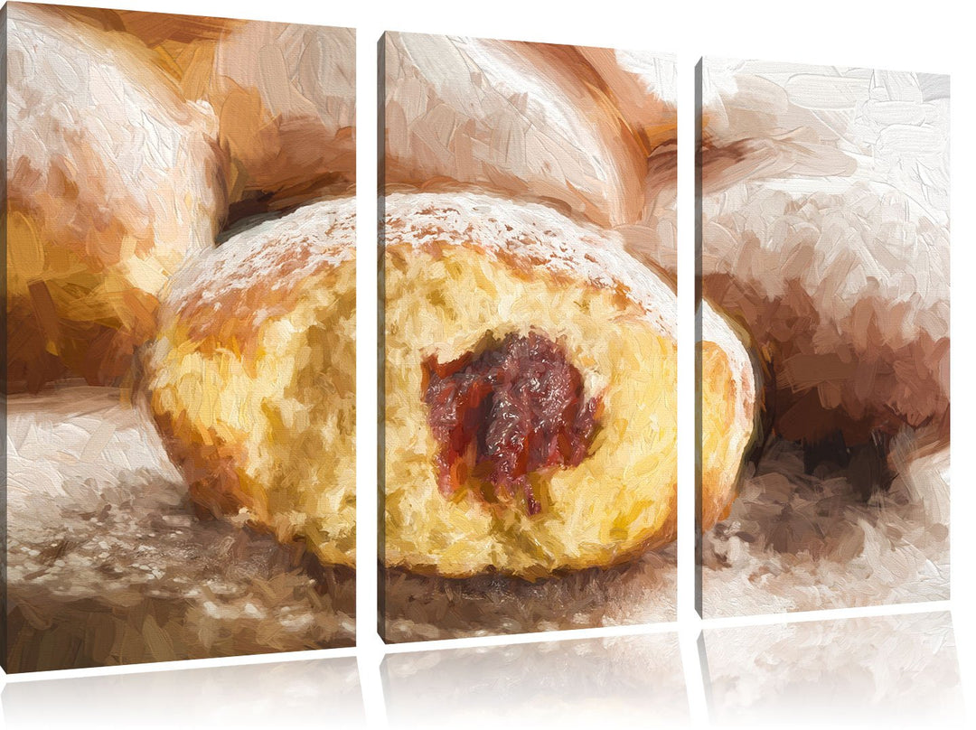 Pixxprint Lecker gefüllte Krapfen Pinsel Effekt 3-Teiler Leinwandbild 120x80 Bild auf Leinwand