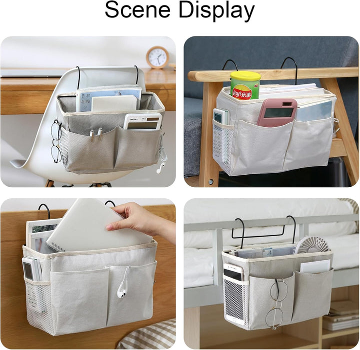 Disnace 2Pcs Betttasche Bett Organizer Hängetasche Aufbewahrungstasche, Hängetasche Faltbares Leinen