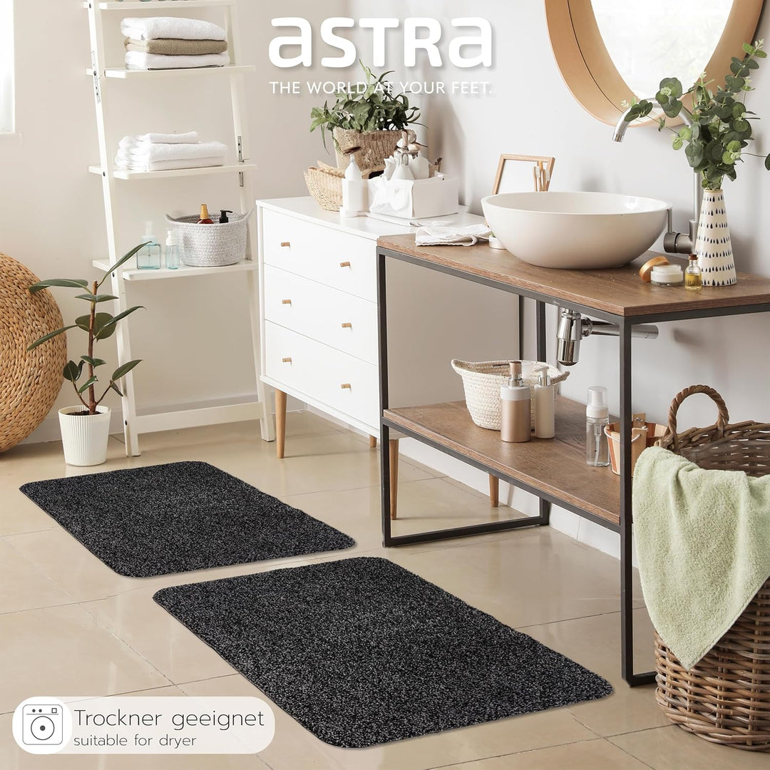 Astra Schmutzfangmatte innen waschbar 60x75 cm – Sauberlaufmatte schwarz 100% Baumwolle Matte - Entr