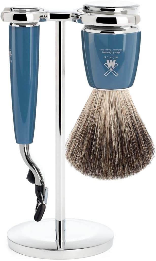 MÜHLE Rytmo 3 tlg Rasierset - Rasierer kompatibel mit Gillette-Klingen, Dachshaar-Rasierpinsel, Halt