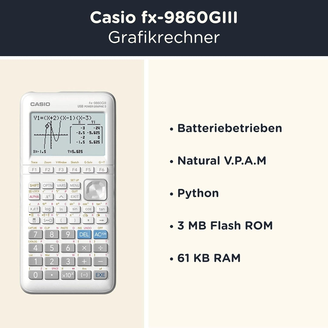 Calcuso Sparpack: Casio FX 9860 GIII Grafikrechner + Schutzhülle WYNGS schwarz + erweiterte Garantie