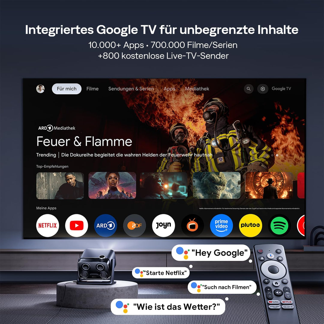 Aurzen Boom Mini 4-in-1 Smart Beamer mit Google TV, 4K Unterstützt Heimkino & Outdoor Projektor, 20W
