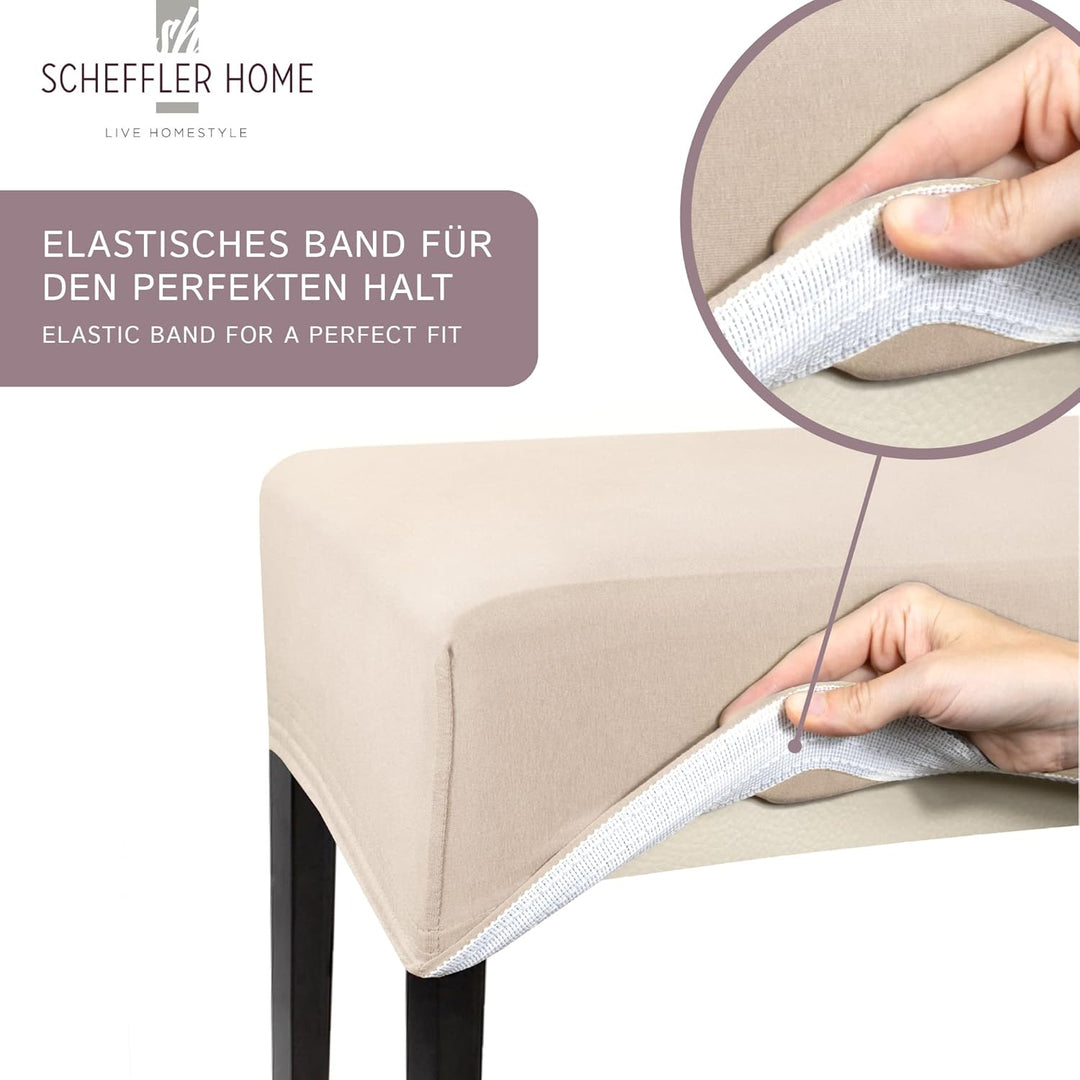 SCHEFFLER-Home Stuhlhussen Stretch Leni/Natur Stuhlhussen 4er Set/Dehnbare Stuhlhussen Hochlehner al