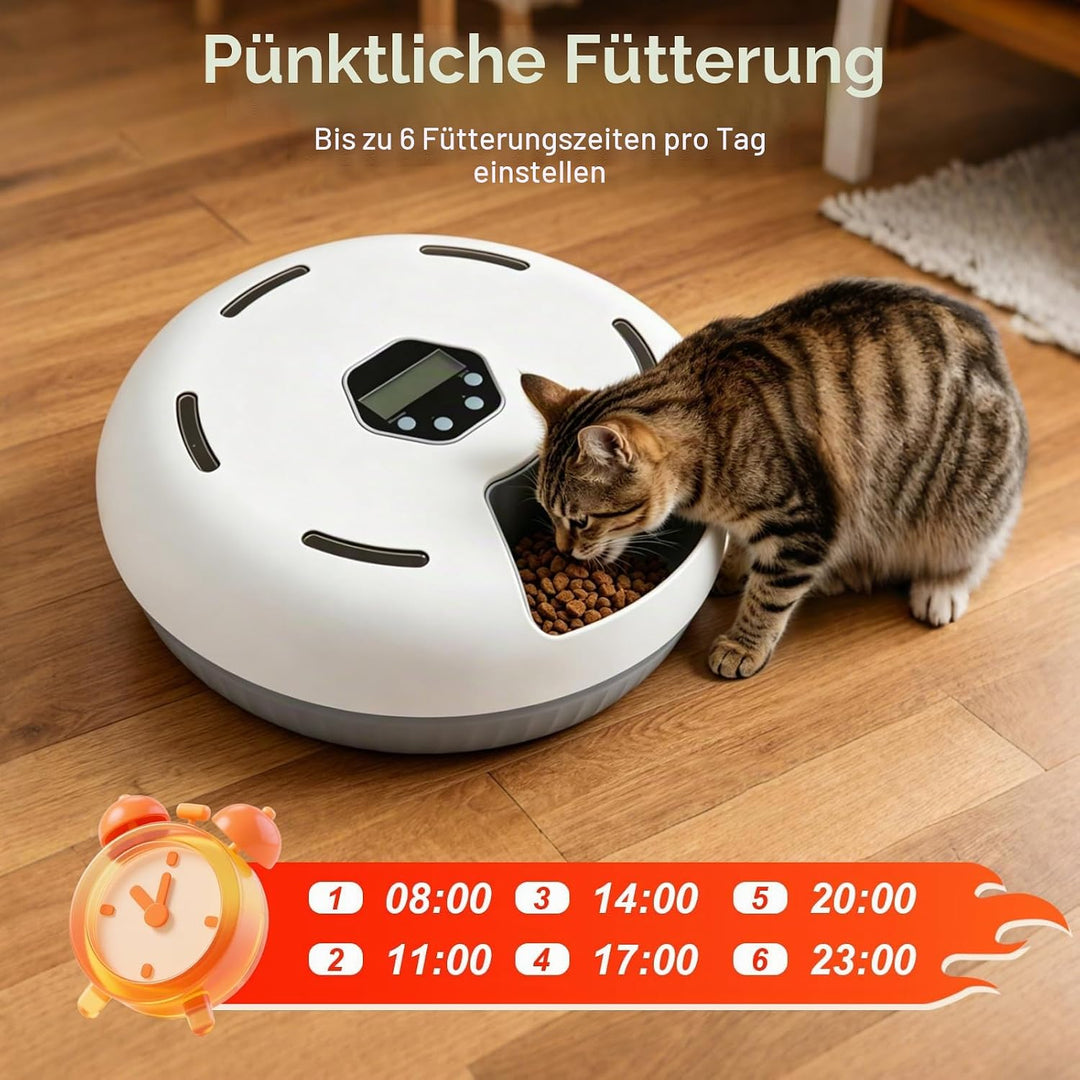 Futterautomat Katze Nassfutter mit Kühlung 6 Mahlzeiten Programmierbar,Kabelloser Nassfutterautomat