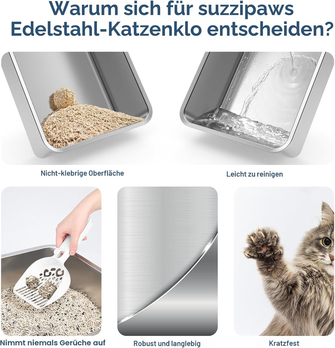 Suzzipaws XL Geschlossene Katzenklo Edelstahl Mit Deckel für grosse Katzen | Hochwandige auslaufsich