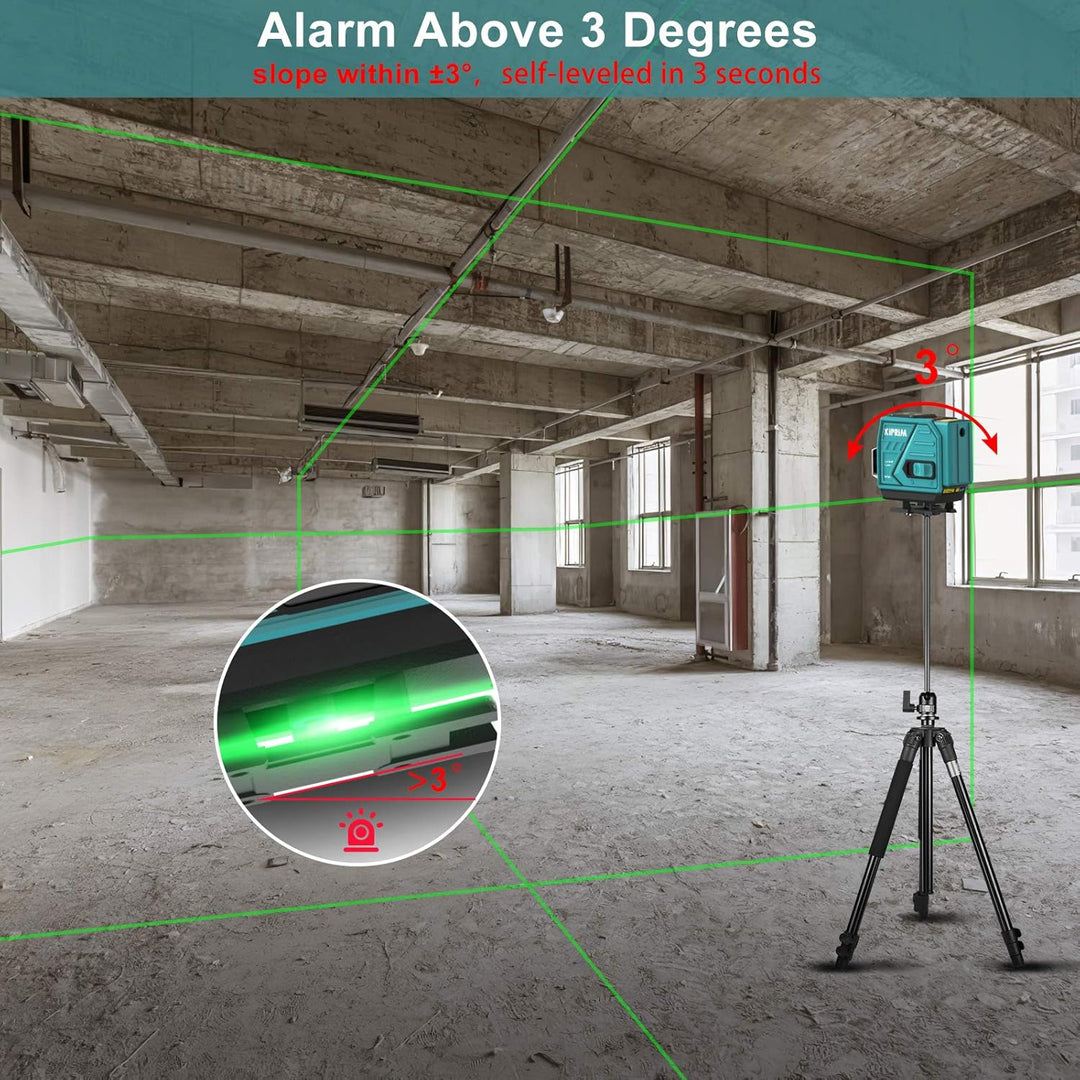 Kiprim 3x360 Professional Linienlaser 12 Linien 40M Grün Selbstnivellierender Kreuzlaser mit 3 Modi,