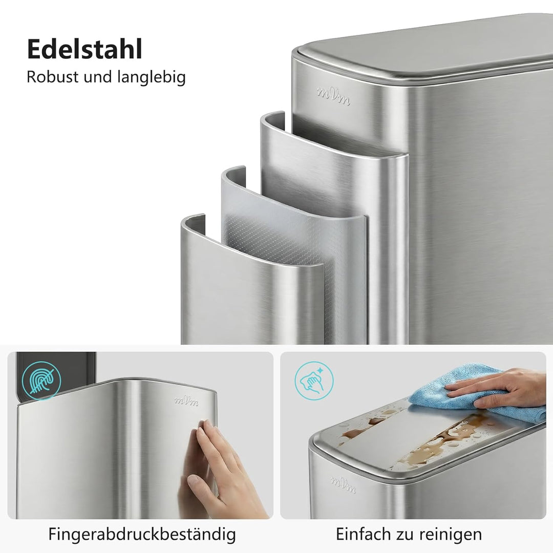 mVm Mülleimer Küche 6L, Mülleimer Bad, Abfalleimer Edelstahl, Zinn | Soft-Close, Herausnehmbarem Inn
