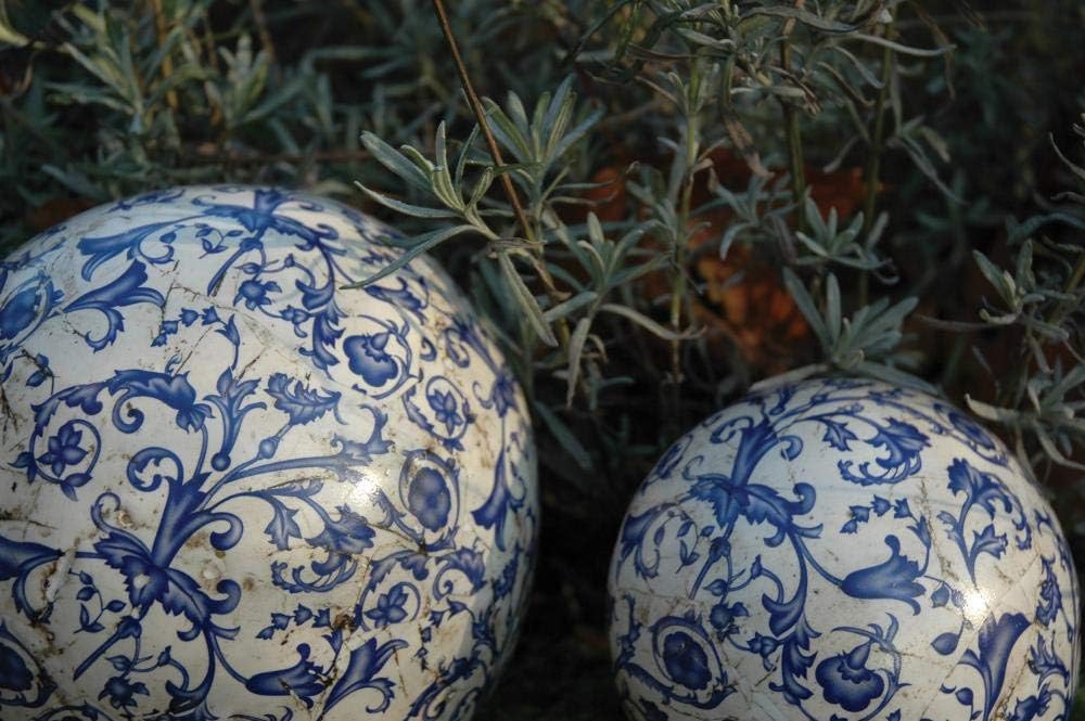 Esschert Design Aged Ceramic Dekokugel, weiss/blau, 18.2x18.2x17 cm, AC12 18.2 x 18.2 x 17 cm Weiss,
