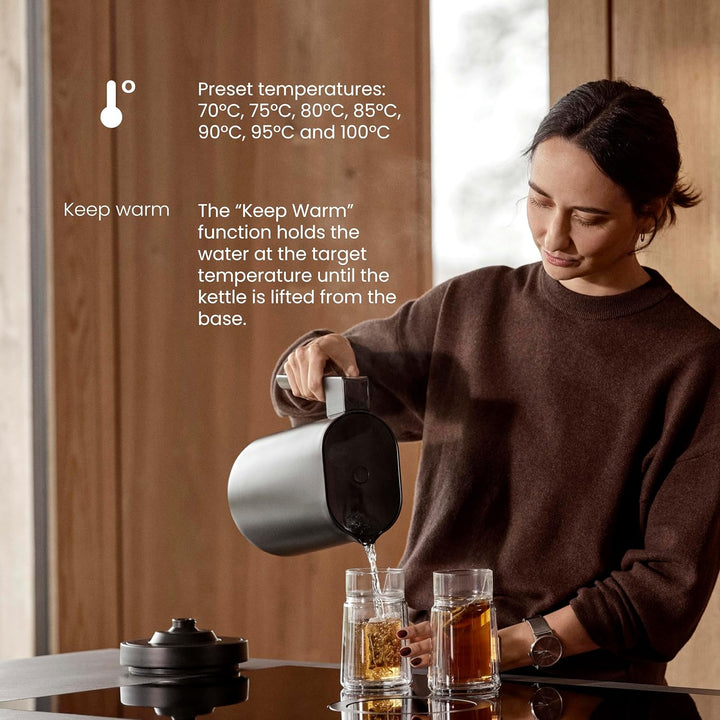Jacob Jensen Elektrischer Wasserkocher mit Temperatureinstellung von 70°C bis 100°C, Warmhaltefunkti