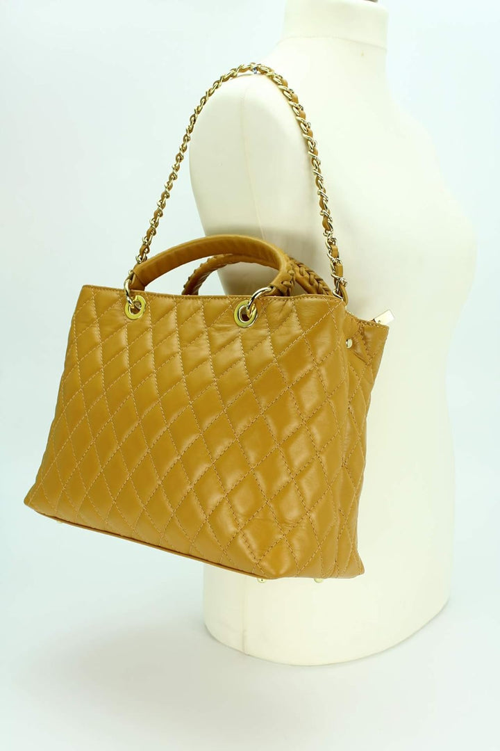 Belli edle italienische Echt Nappa Leder Damentasche Henkeltasche Umhängetasche gesteppt - 34x25x17