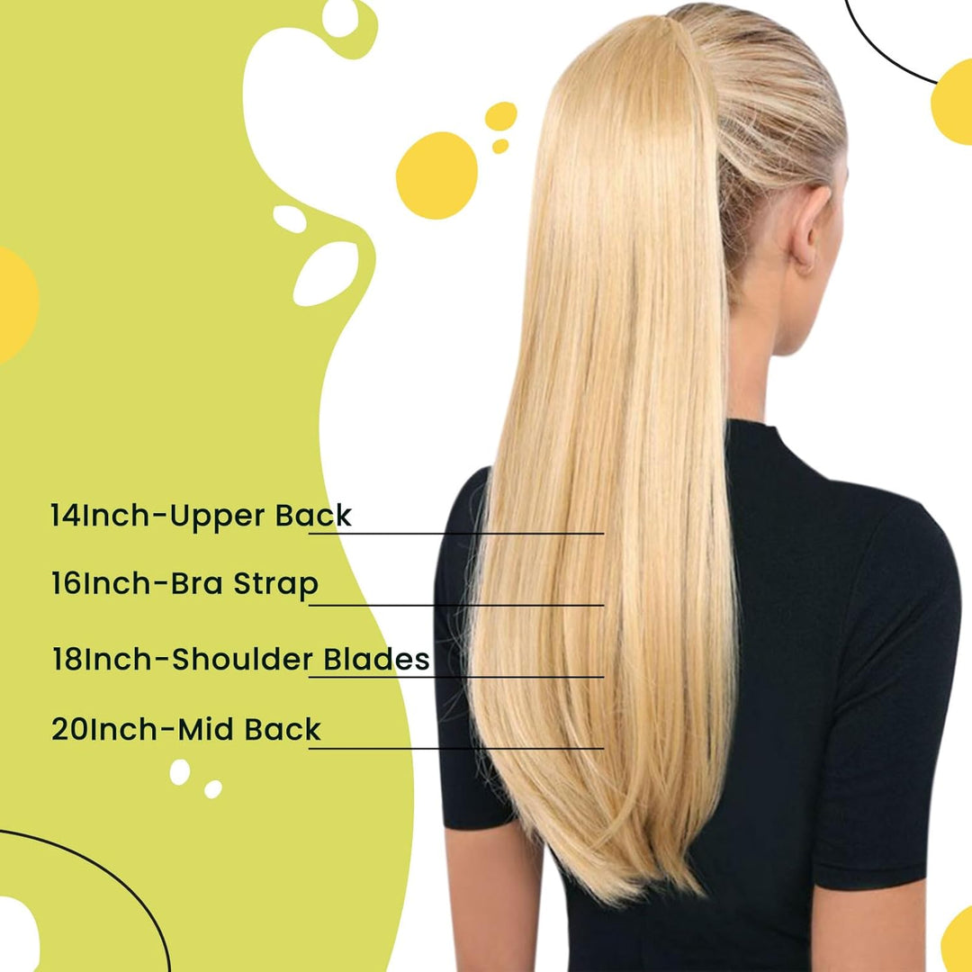 RUNATURE Platinblond Ponytail Echthaar 35cm/14 Zoll Clip in Ponytail Extensions Blond Short Pferdesc