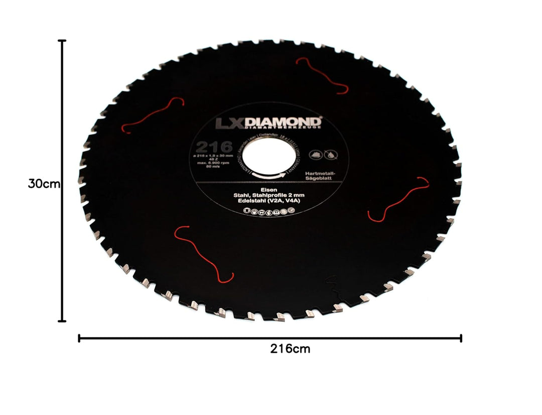 LXDIAMOND Hartmetall Sägeblatt 216mm x 30,0mm Z48 für Eisen Stahl Edelstahl V2A V4A Stahlprofile Ble