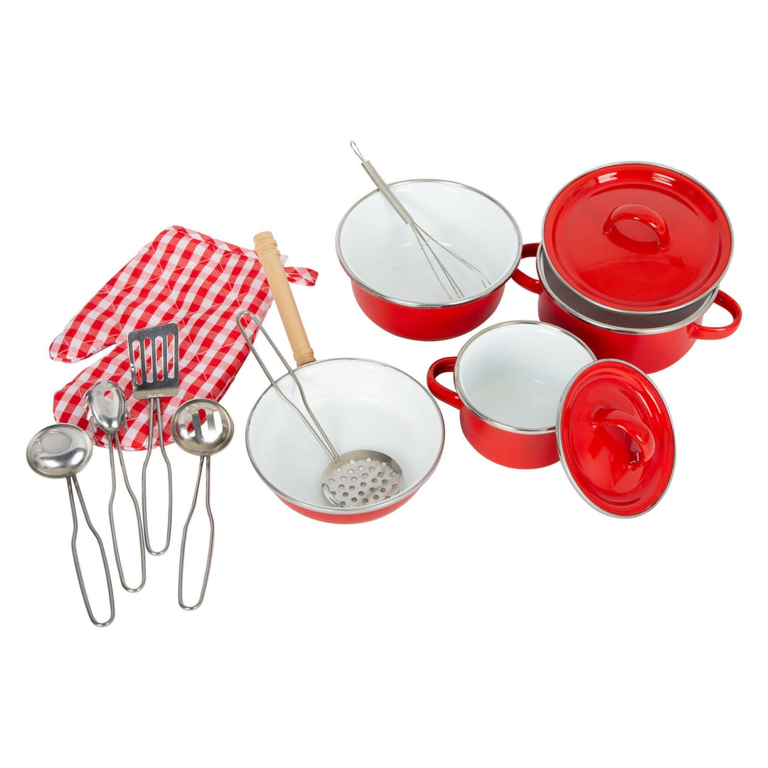 Small Foot Kochgeschirr für Kinder, Zubehör für Spielküche, 13-TLG. Set mit Topfhandschuh und Küchen