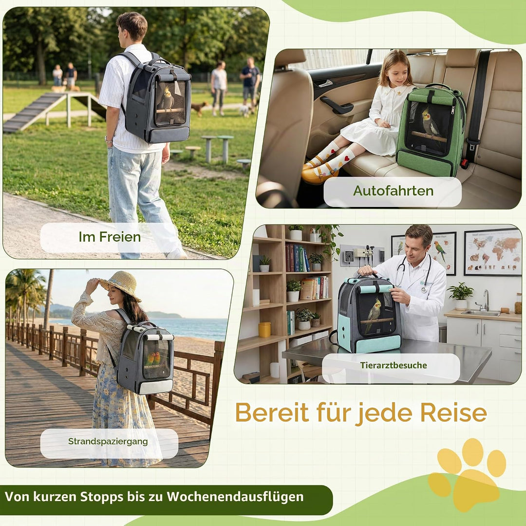 ALLSOPETS Vogelrucksack Leicht und Atmungsaktiv Tragbarer Papageiträger für Kleine Tiere mit Ständer