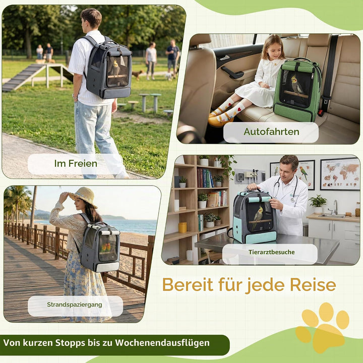 ALLSOPETS Vogelrucksack Leicht und Atmungsaktiv Tragbarer Papageiträger für Kleine Tiere mit Ständer