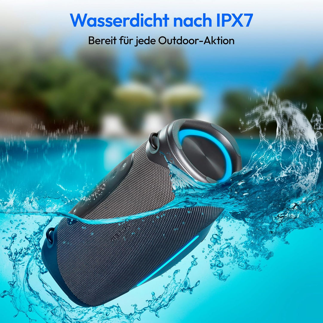 MEDION P61762 tragbarer Bluetooth Lautsprecher (Akku, Bass Boost, Musikbox, RGB Lichteffekte, IPX7 W