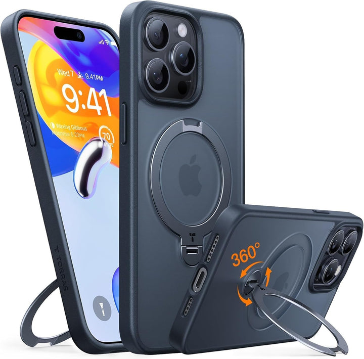 TORRAS 360° Ostand Spin für iPhone 15 Pro Hülle (Magnetischer Robust Standring) Militärschutz, Matt