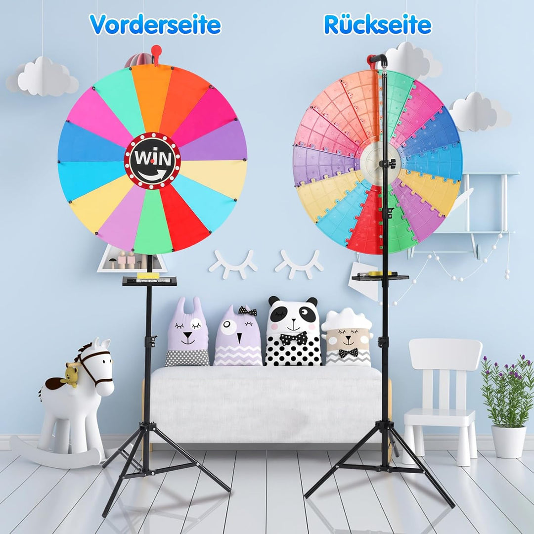 Glücksrad zum Drehen 61cm, 100-165cm Höhenverstellbar Glücksrad zum Selbstgestalten mit 14 Steckplät