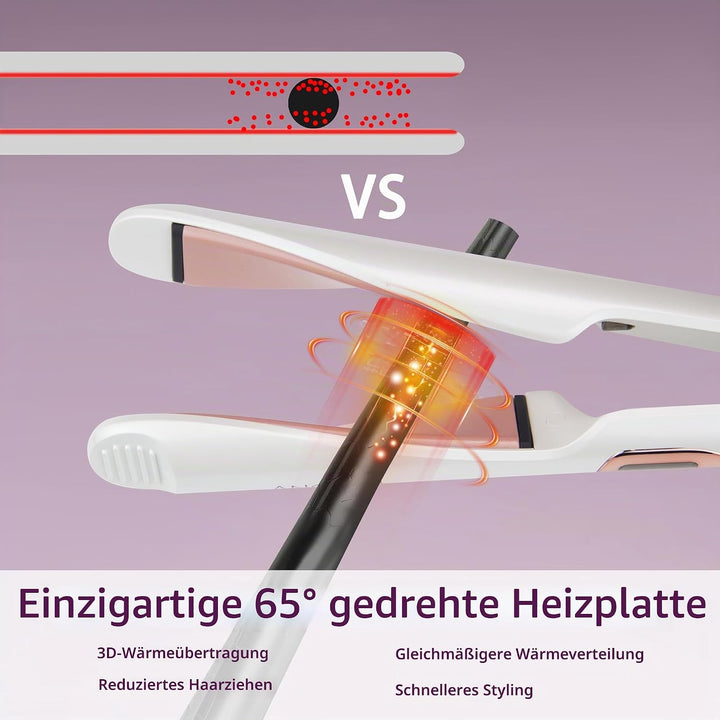ANGENIL Pro Twist Haarglätter für Damen, Keramik-Glätteisen und Lockenstab 2-in-1, Haarglätter mit D