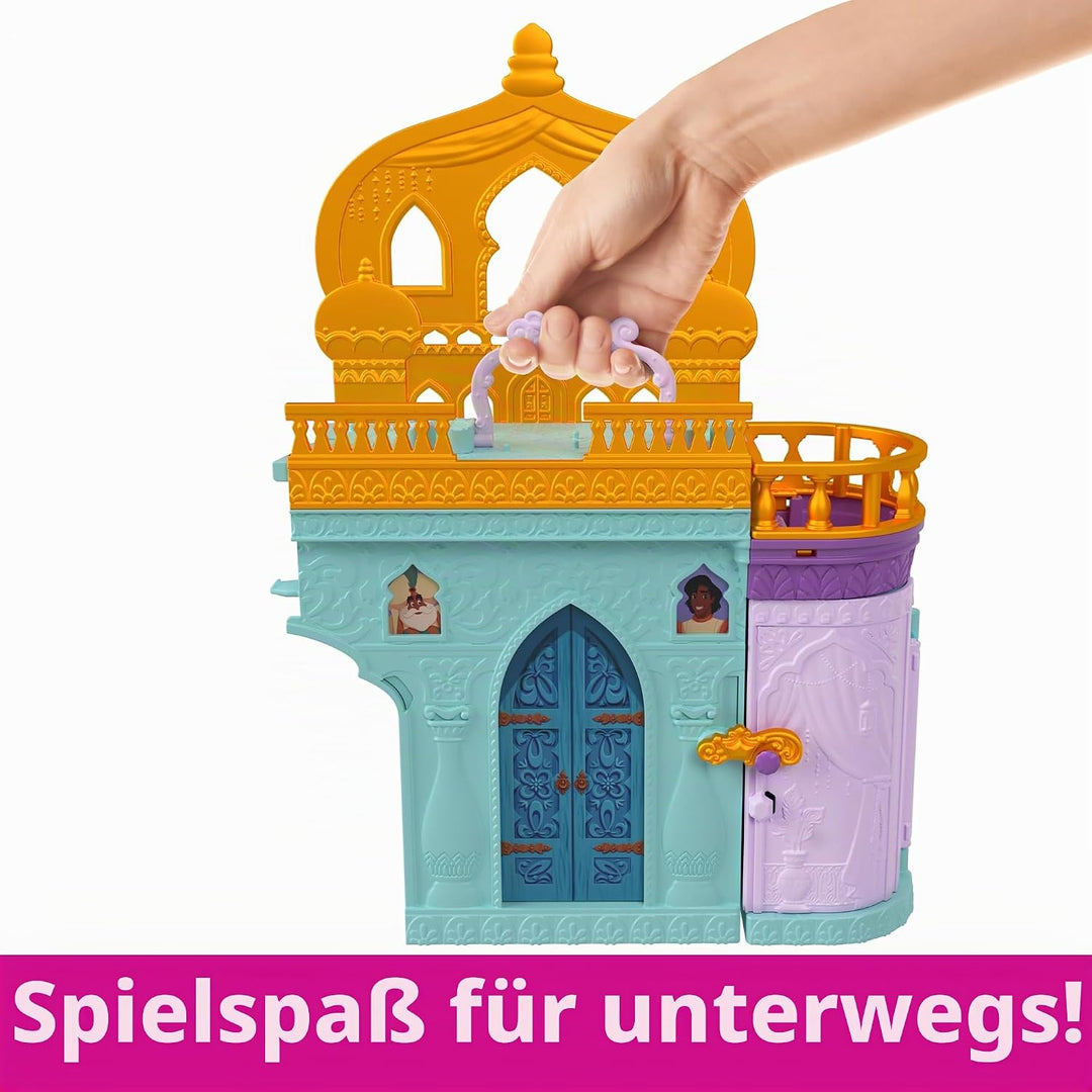 Mattel Disney Prinzessin-Spielzeug, Jasmins Stapelschloss Puppenhaus-Spielset mit kleiner Puppe, 2 F