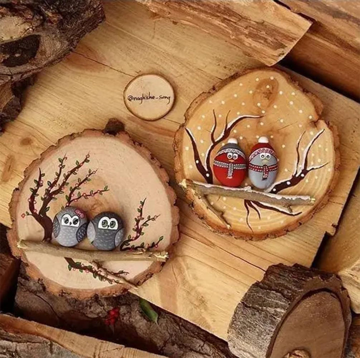 100Pcs Holzscheiben 1-3cm, Baumscheiben mit Rinde Ungebohrte Holz Log Scheiben Holzkreise Holz-Schei