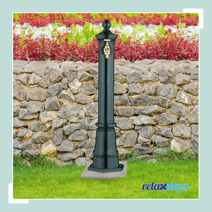 Relaxdays Standbrunnen antik, mit Wasserhahn, HBT: 80x18x20,5 cm, Wasserzapfsäule Garten, Terrasse,