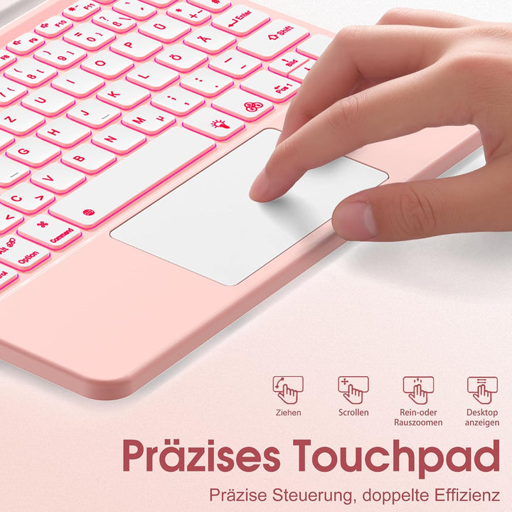 Vobafe Bluetooth Tastatur mit Touchpad, 7-farbiges Backlight iPad Tastatur | Traleicht Kabellose QWE