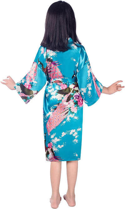 Westkun Mädchen Kimono Kinder Morgenmantel Satin Seide Japanisch Roben Kurze Blumen Muster Bademante