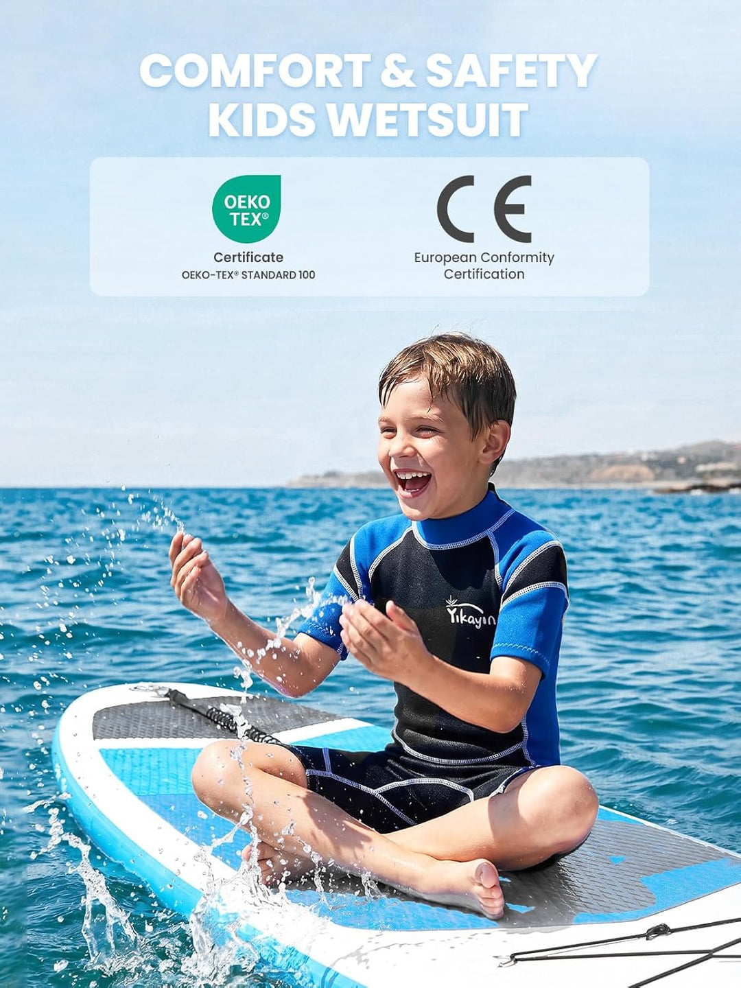 Yikayin Neoprenanzug Kinder Kurz, 2.5mm Neopren Shorty für Jungen Mädchen, Thermo UV Schwimmanzug Rü