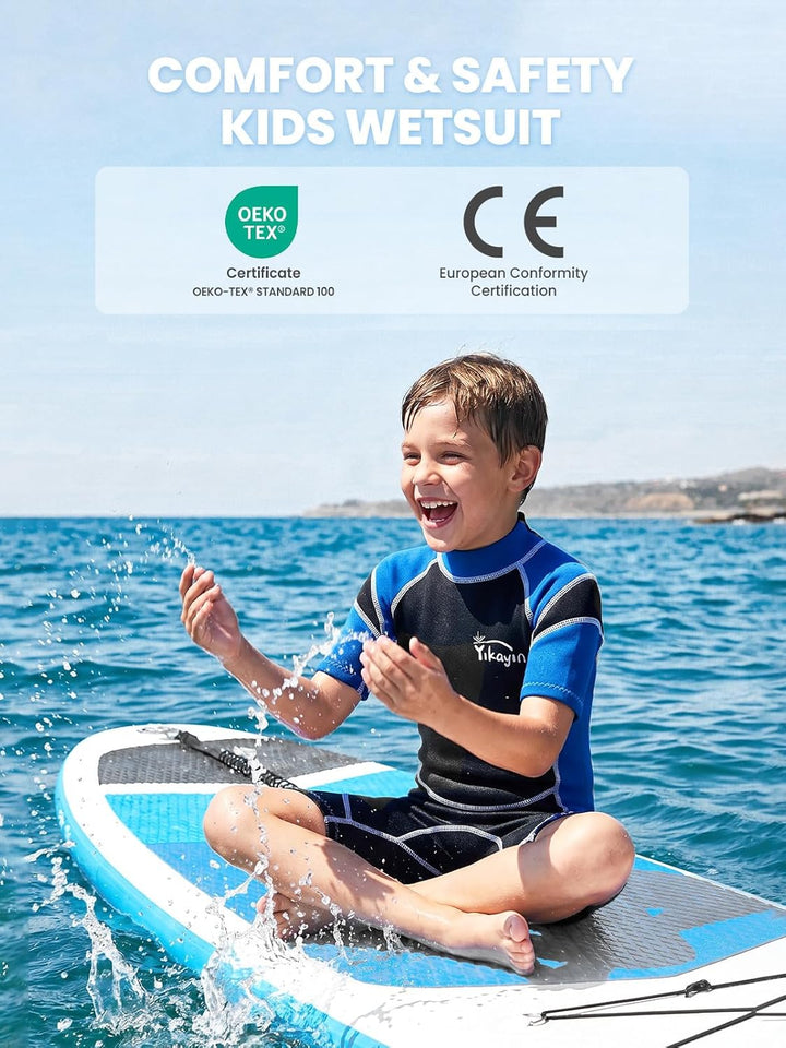 Yikayin Neoprenanzug Kinder Kurz, 2.5mm Neopren Shorty für Jungen Mädchen, Thermo UV Schwimmanzug Rü