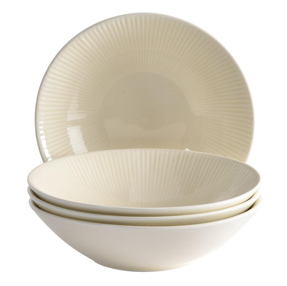 Nordic Dawn Schale, 4er-Set, 19 cm, Porzellan, Spülmaschinenfest, Reliefmuster, Beige (Stroh) Schale