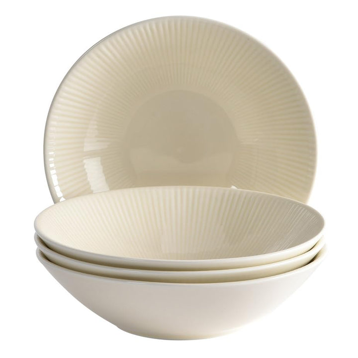 Nordic Dawn Schale, 4er-Set, 19 cm, Porzellan, Spülmaschinenfest, Reliefmuster, Beige (Stroh) Schale