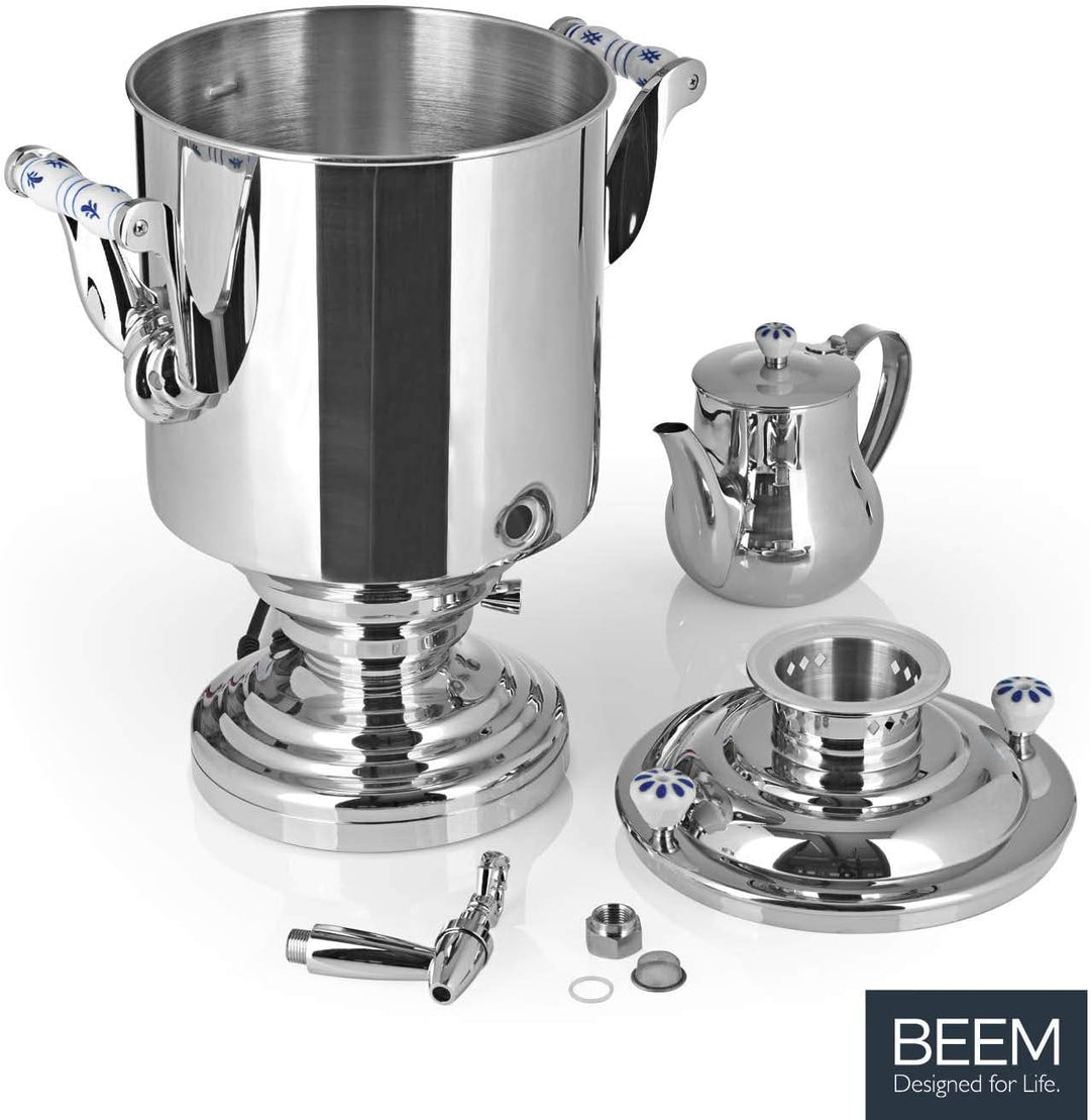 BEEM KATHARINA Samowar - 15 l | Edelstahl | Türkischer Teekocher elektrisch | 3000 W | 2L Teekanne m