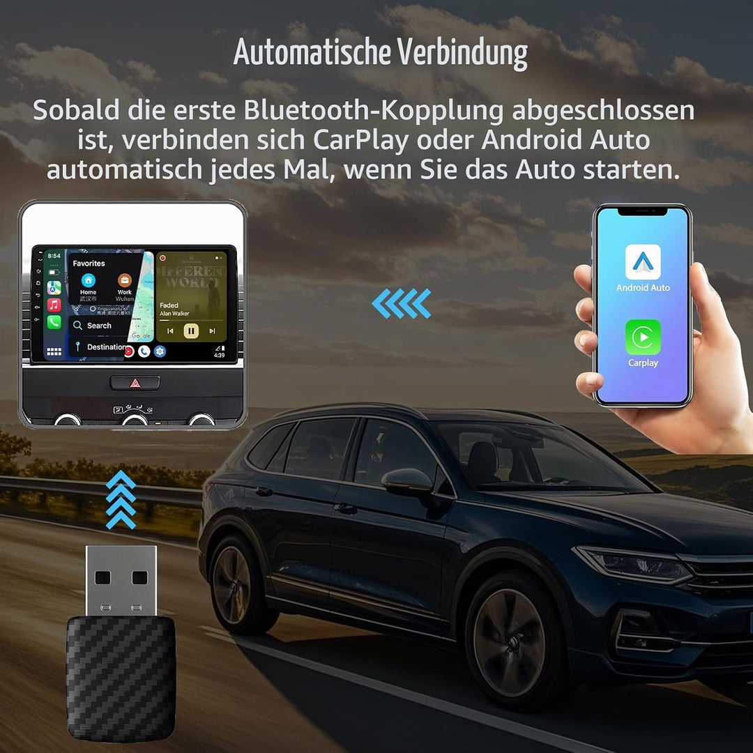 Wireless CarPlay &amp; Android Auto Adapter, Bluetooth 5.0 Mini Adapter für Fahrzeuge, Kabelloses Plug &amp;