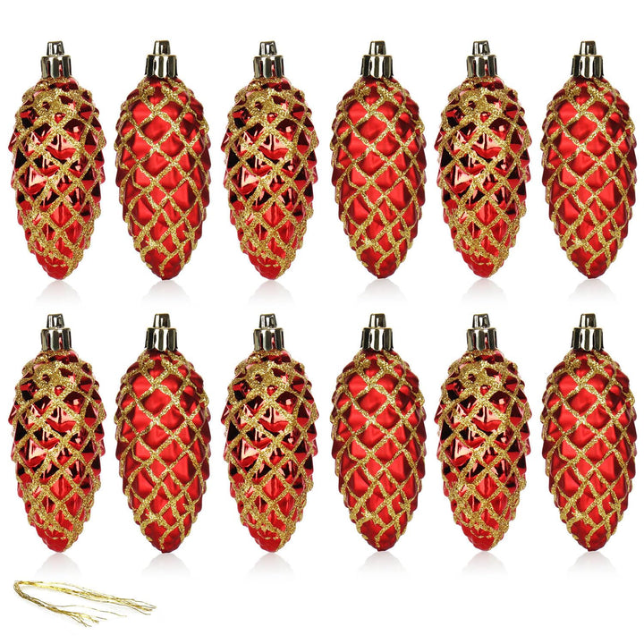 com-four® 12x Christbaumanhänger Zapfen - Tannenbaumzapfen für den Weihnachtsbaum - Christbaumschmuc