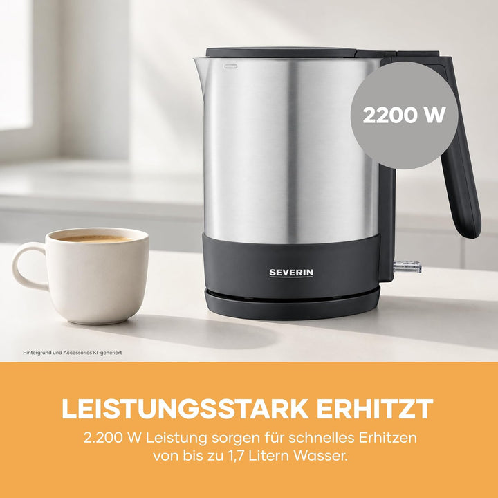 SEVERIN Wasserkocher, leistungsstarker und kompakter Edelstahl Wasserkocher in hochwertigem Design,