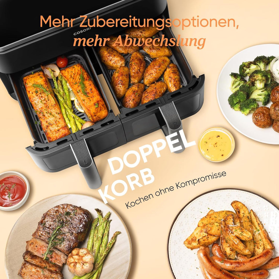 COSORI Heissluftfritteuse 2 Kammern Airfryer, 8-in-1 Dual Zone Air Fryer XXL 8,5 L, Heissluftfritteu