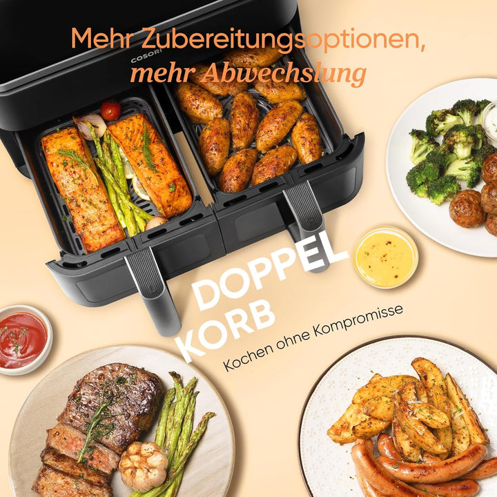 COSORI Heissluftfritteuse 2 Kammern Airfryer, 8-in-1 Dual Zone Air Fryer XXL 8,5 L, Heissluftfritteu