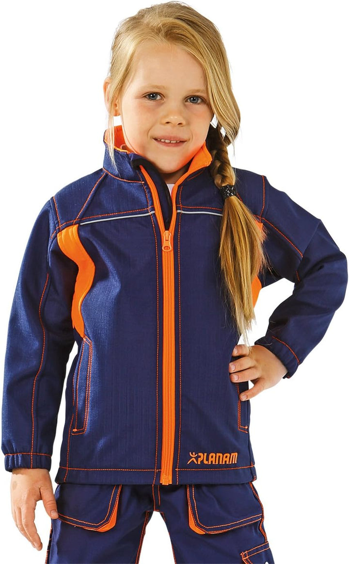 Grösse 146/152 Kinder Planam Junior Softshelljacke marine orange Modell 6131 Marine/Orange 146, Mari