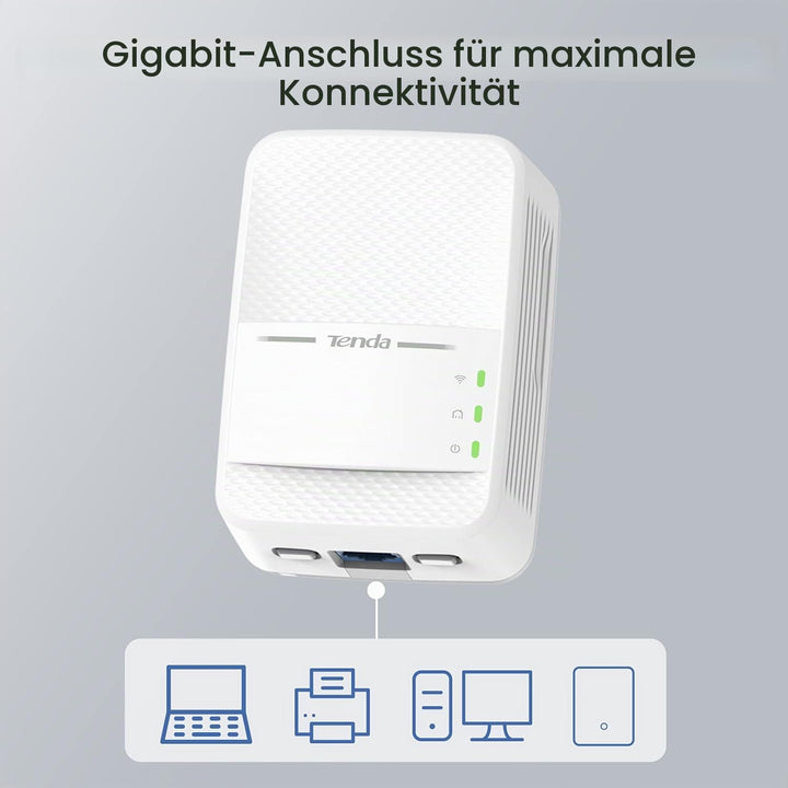 Tenda PH10 Powerline Adapter Kit AV1000 + AC750 WLAN Gigabit Steckdose (1000 Mbit/s LAN+ 750 Mbit/s